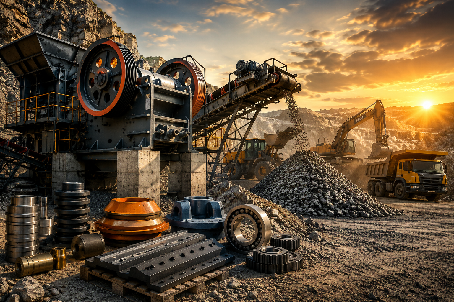 Crusher machinery, industrial spare parts and heavy equipment